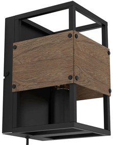 Φωτιστικό Τοίχου - Απλίκα Evesham 43806 14x24cm 1xΕ27 40W Black-Brown Eglo Steel,Wood