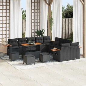 vidaXL Σετ Καναπέ Κήπου με μαξιλάρι 14 pcs Μαύρο 110 x 55 x 71 εκ