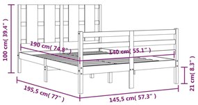 Πλαίσιο Κρεβατιού με Κεφαλάρι Λευκό 140x190 εκ. Μασίφ Ξύλο - Λευκό