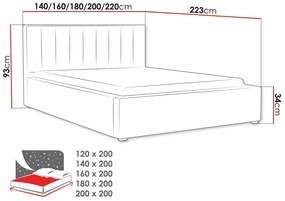 Κρεβάτι Pomona 109, Διπλό, Μαύρο, 200x200, Ταπισερί, Τάβλες για Κρεβάτι, 220x223x93cm, 147 kg | Epipla1.gr