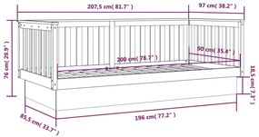 Καναπές Κρεβάτι Καφέ Μελί 90 x 200 εκ. από Μασίφ Ξύλο Πεύκου - Καφέ