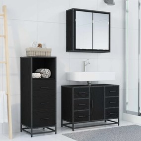 vidaXL Σετ Επίπλων Μπάνιου με ράφι 3 pcs Μαύρη Οξυά Επεξεργασμένο ξύλο