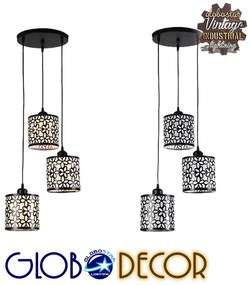 GloboStar® RAINELDA 01246 Μοντέρνο Κρεμαστό Φωτιστικό Οροφής Τρίφωτο 3 x E27 Μαύρο Μεταλλικό Πλέγμα με Λευκό Γυαλί Φ40 x Y19cm