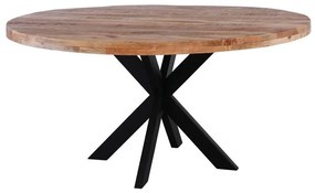 WOODWELL ΕΑ7055LIZARD Τραπέζι Τραπεζαρίας, Μέταλλο Βαφή Μαύρο, Ξύλο Mango Απόχρωση Φυσικό Φ150cm H.78cm ΕΑ7055