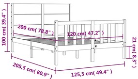 Σκελετός Κρεβατιού Χωρίς Στρώμα 120x200 εκ Μασίφ Ξύλο Πεύκου - Καφέ