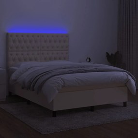 vidaXL Κρεβάτι Boxspring με Στρώμα & LED Κρεμ 140x190 εκ. Υφασμάτινο