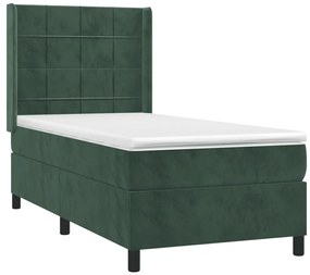 vidaXL Κρεβάτι Boxspring με Στρώμα Σκούρο Πράσινο 90x190 εκ. Βελούδινο