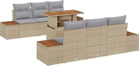 vidaXL Σετ Καναπέ Κήπου με αποθήκευση 7 pcs Μπεζ Πολυ ράταν