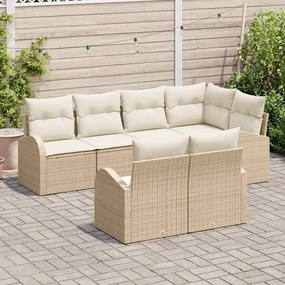 vidaXL Σετ Καναπέ Κήπου με μαξιλάρι 7 pcs Μπεζ Πολυ ράταν