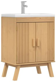 vidaXL Βάση νιπτήρα με ράφι Καφέ 114 x 43 x 73.5 εκ. Μασίφ ξύλο πεύκου
