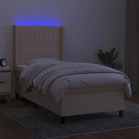 vidaXL Κρεβάτι Boxspring με Στρώμα &amp; LED Κρεμ 90x200 εκ. Υφασμάτινο