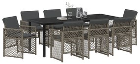 vidaXL Σετ Τραπεζαρίας Κήπου  9 Τεμαχίων με Μαξιλάρια Γκρι Πολυ Ρατάν