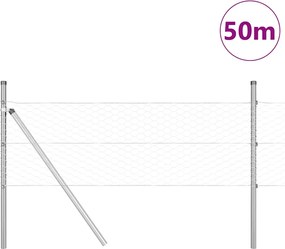 vidaXL Έξιγωνο φράχτη σταθερού εδάφους 50 x 0,8 m Ασημί Δίχτυ