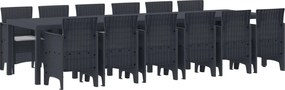 vidaXL Σέτ φαγητού για κήπο 13 pcs Ανθρακί Rattan Polt