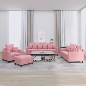 vidaXL Σετ Σαλονιού 4 Τεμαχίων Ροζ από Βελούδο με Μαξιλάρια