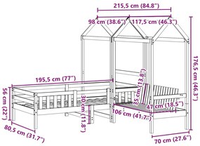 Κρεβάτι Πάγκος Σετ με Οροφή Λευκό 75x190 εκ. Μασίφ Ξύλο Πεύκου - Λευκό