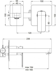 Eurorama Quadra Inox Finish 144904 – Εντοιχιζόμενη μπαταρία νιπτήρα