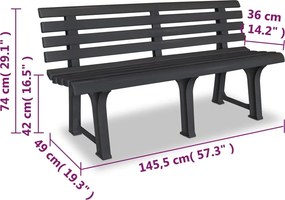 vidaXL Παγκάκι Κήπου Ανθρακί 145,5 εκ. Πλαστικό