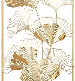 Ανάγλυφο τοίχου Ορθογώνιο Ginkgo Motif Μεταλλικό Χρυσό Χρώμα 30X1X60Cm 30X1X60Cm