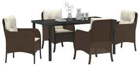 vidaXL Σέτ φαγητού για κήπο με μαξιλάρι 5 pcs Καφέ Πολυ ράταν