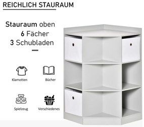 HOMCOM Ράφι αποθήκευσης για παιδιά, 3 συρτάρια από μη υφαντό ύφασμα, MDF, ασφαλές από ανατροπή, Γκρι