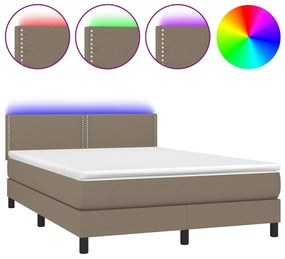 Κρεβάτι Boxspring με Στρώμα &amp; LED Taupe 140x200 εκ. Υφασμάτινο - Μπεζ-Γκρι