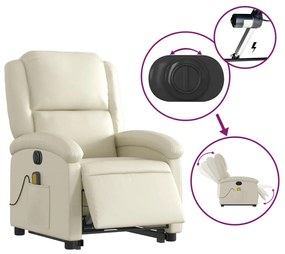 vidaXL Πολυθρόνα Μασάζ Ηλεκτρ. Ανακλινόμενη με Ανύψωση Κρεμ Συνθ.Δέρμα