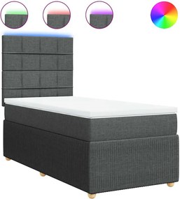 vidaXL Κρεβάτι Boxspring με Στρώμα Σκούρο Γκρι 90x190 εκ. Υφασμάτινο