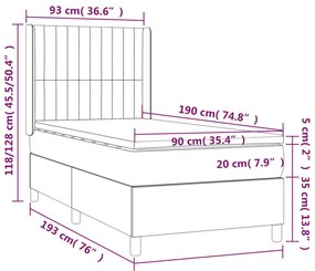 vidaXL Κρεβάτι Boxspring με Στρώμα Σκούρο Γκρι 90x190 εκ. Υφασμάτινο
