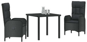 vidaXL Σέτ φαγητού για κήπο με μαξιλάρι 3 pcs Μαύρο Πολυ ράταν