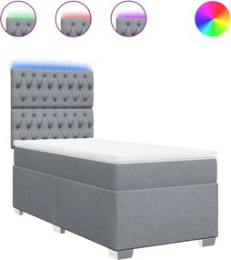 vidaXL Κρεβάτι Boxspring με Στρώμα Ανοιχτό Γκρι 90x200 εκ. Υφασμάτινο
