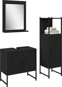 vidaXL Σετ Επίπλων Μπάνιου με ράφι 3 pcs Μαύρο Επεξεργασμένο ξύλο
