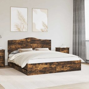 vidaXL Σκελετός Κρεβατιού Καπνιστό Δρύς 180 x 200 cm Μηχανήματος Ξύλο