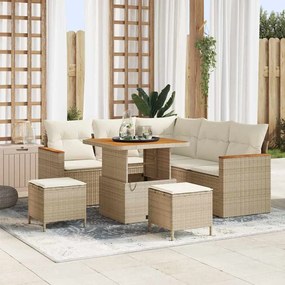 vidaXL Σετ Καναπέ Κήπου με μαξιλάρι 8 pcs Μπεζ Πολυ ράταν