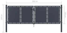 vidaXL Πόρτα Περίφραξης Κήπου Ανθρακί 300 x 100 εκ. Ατσάλινη