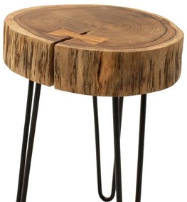Βοηθητικό τραπέζι Tripp pakoworld μασίφ ξύλο ακακίας σε φυσική απόχρωση με μαυρα μεταλλικά πόδια 32x30x47εκ