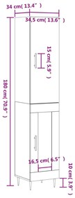 Μπουφές Sonoma Γκρι 34,5 x 34 x 180 εκ. από Επεξεργασμένο Ξύλο - Γκρι