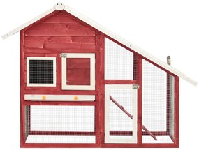 vidaXL Κλουβί Κουνελιών Κόκκινο/Λευκό 140x63x120 εκ. Μασίφ Ξύλο Ελάτης