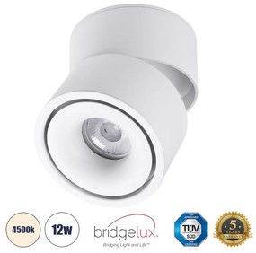 GloboStar® OMEGA-S 60298 Επιφανειακό LED Spot Downlight Φ10cm 12W 1560lm 36° AC 220-240V IP20 Φ10 x Υ10.5cm - Στρόγγυλο - Λευκό - Φυσικό Λευκό 4500K - Bridgelux COB - 5 Years Warranty