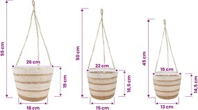 vidaXL 3 τμχ. Φυσικό, Λευκό και Μπεζ Ø26 x 19 εκ. 100% Θαλασσόχορτο