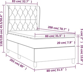 vidaXL Κρεβάτι Boxspring με Στρώμα Μαύρο 80 x 200 εκ. Υφασμάτινο
