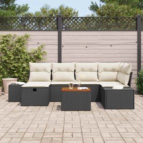 vidaXL Σετ Καναπέ Κήπου με μαξιλάρι 7 pcs Μαύρο Πολυ ράταν