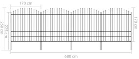 vidaXL Κάγκελα Περίφραξης με Λόγχες Μαύρα (1,75-2) x 6,8 μ. Ατσάλινα