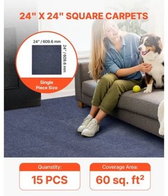 VEVOR Carpet Tiles 610x610 mm 15 Pack Peel and Stick Rug Self Adhesive Gray