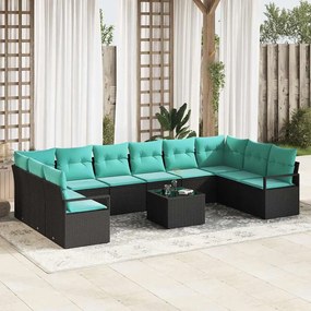 vidaXL Σετ Καναπέ με μαξιλάρι 11 pcs Μαύρο συνθετικό ρατάν