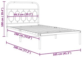 ΠΛΑΙΣΙΟ ΚΡΕΒΑΤΙΟΥ ΜΕ ΚΕΦΑΛΑΡΙ ΜΑΥΡΟ 100 X 190 ΕΚ. ΜΕΤΑΛΛΙΚΟ 377111