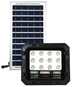 FO-T550 Στεγανός Ηλιακός Προβολέας IP66 Ισχύος 50W με Τηλεχειριστήριο και Ψυχρό Λευκό Φως σε Μαύρο χρώμα