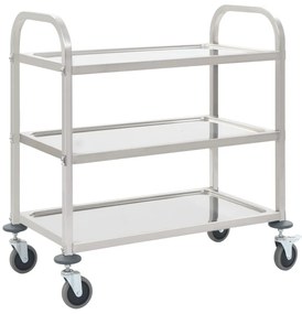 vidaXL Τρόλεϊ Κουζίνας με 3 Ράφια 95x45x83,5 εκ. από Ανοξείδωτο Ατσάλι