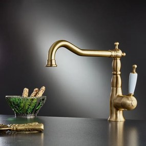 Bugnatese Oxford 6382-220300 Μπαταρία Κουζίνας Bronze/Λευκή Με Μακρύ Περιστρεφόμενο Ρουξούνι