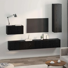 vidaXL Τηλεοπτική Κάβα Τοίχου 4 pcs Μαύρη Οξυά Επεξεργασμένο ξύλο